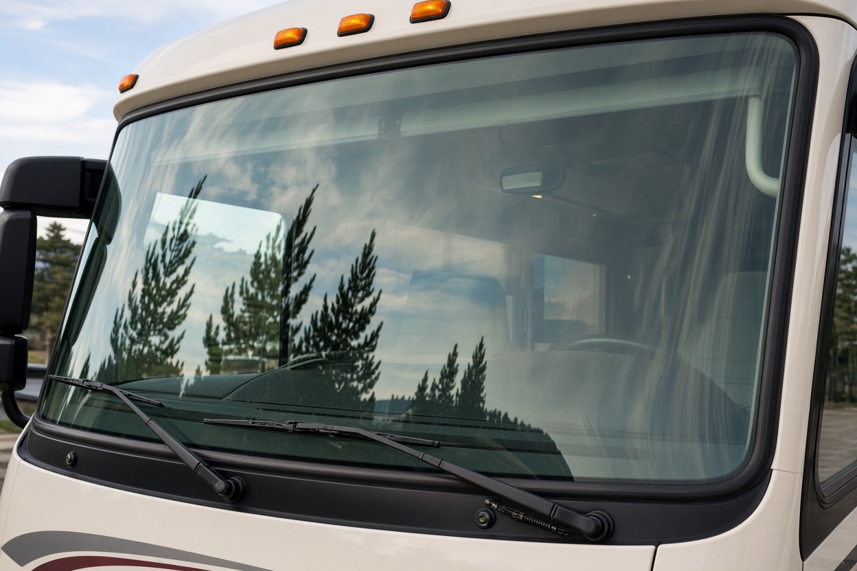 RV curved windshield
