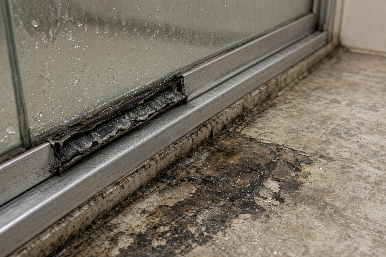 Leaky shower door water damage worn seal
