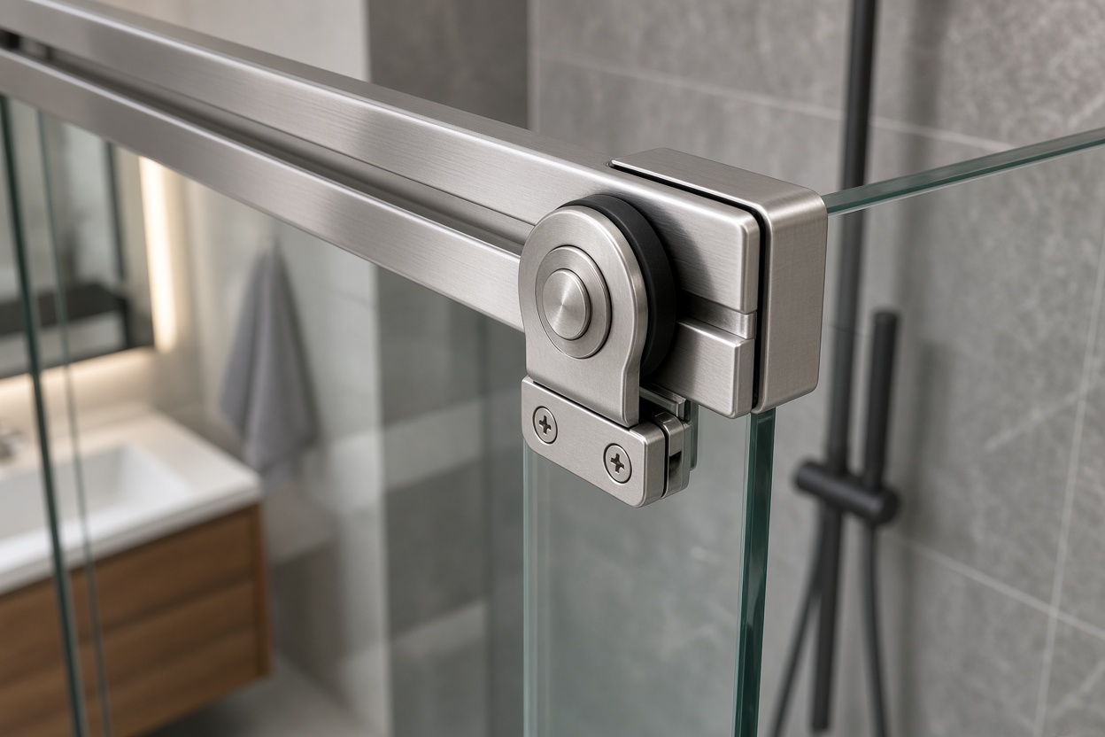 Rolling glass shower door metal track