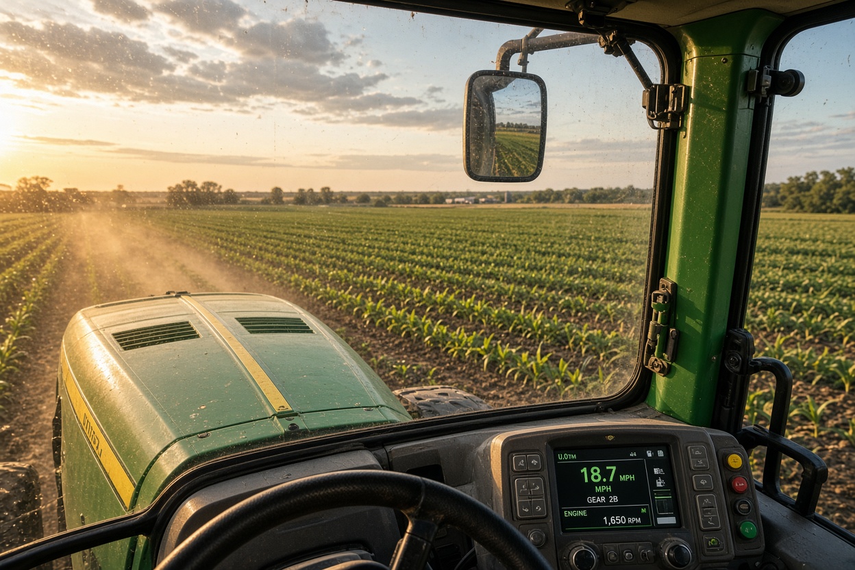 Farm tractor cab glass