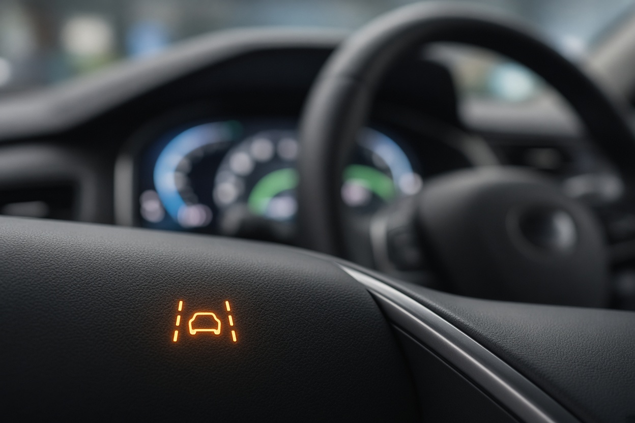 Lane departure warning indicator on modern car dashboard