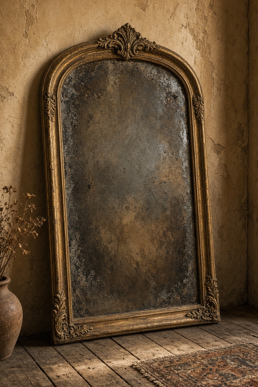 Antiqued smoked glass mirror
