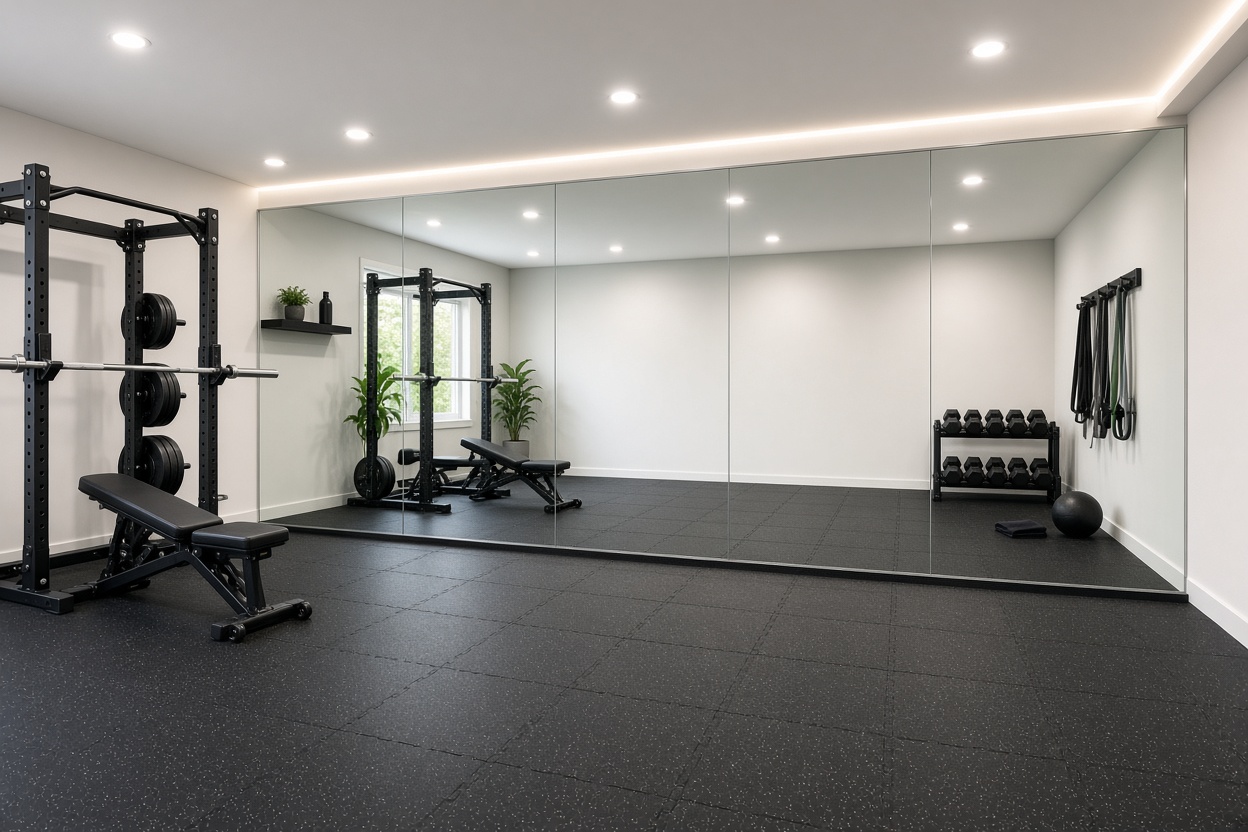 Home gym mirror wall seamless panels