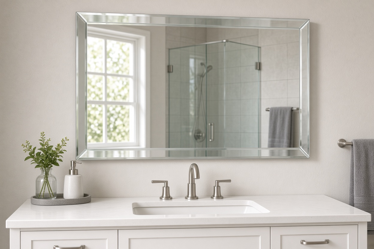 Beveled bathroom vanity mirror