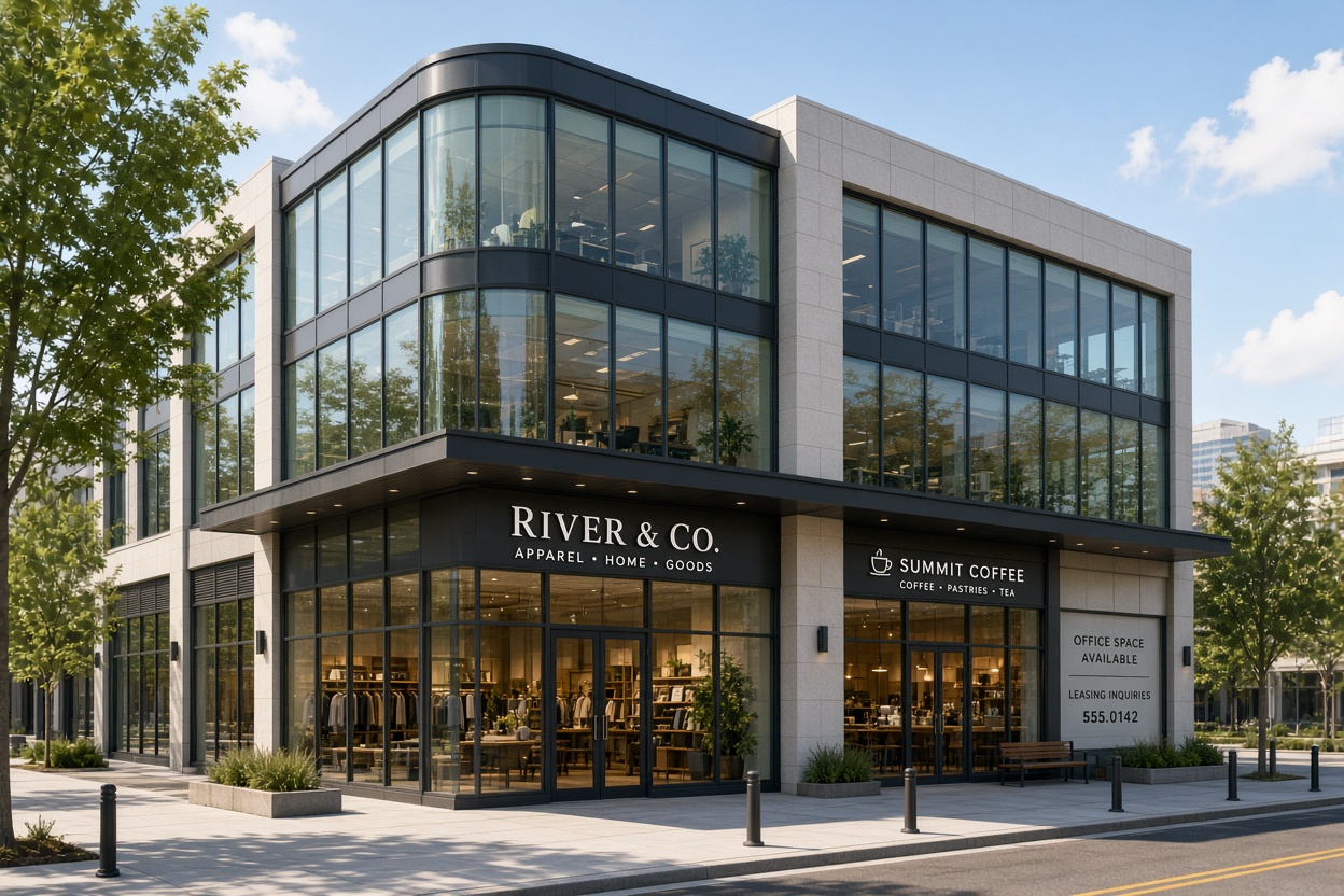 Commercial storefront glass facade