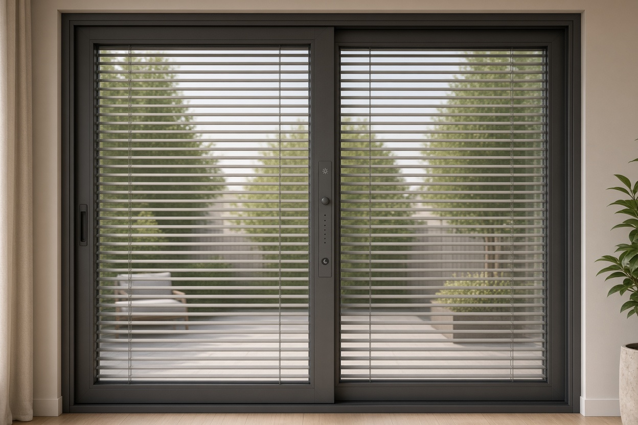 Patio door built-in blinds between glass