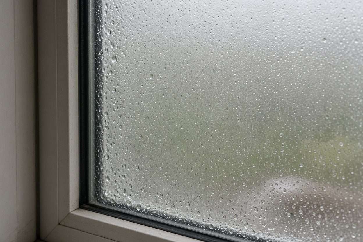Fogged sliding patio door glass