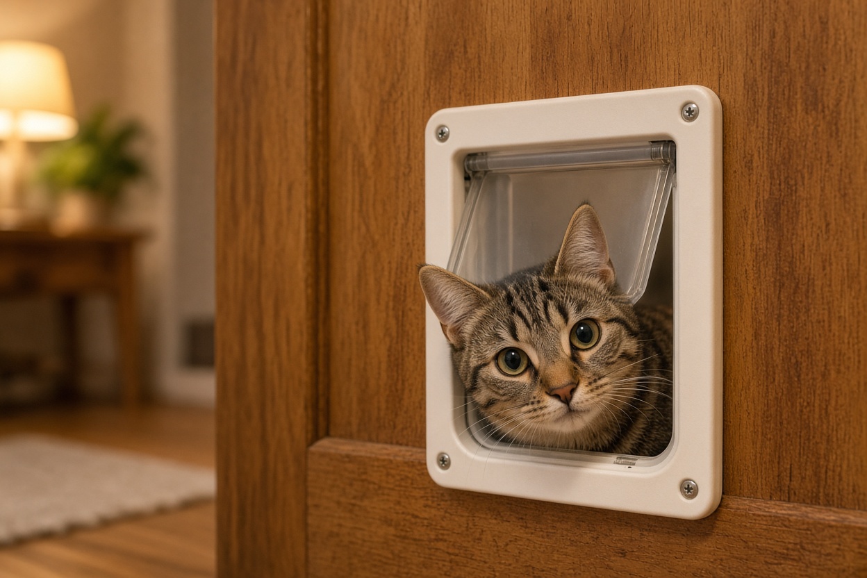 Cat door flap wooden door