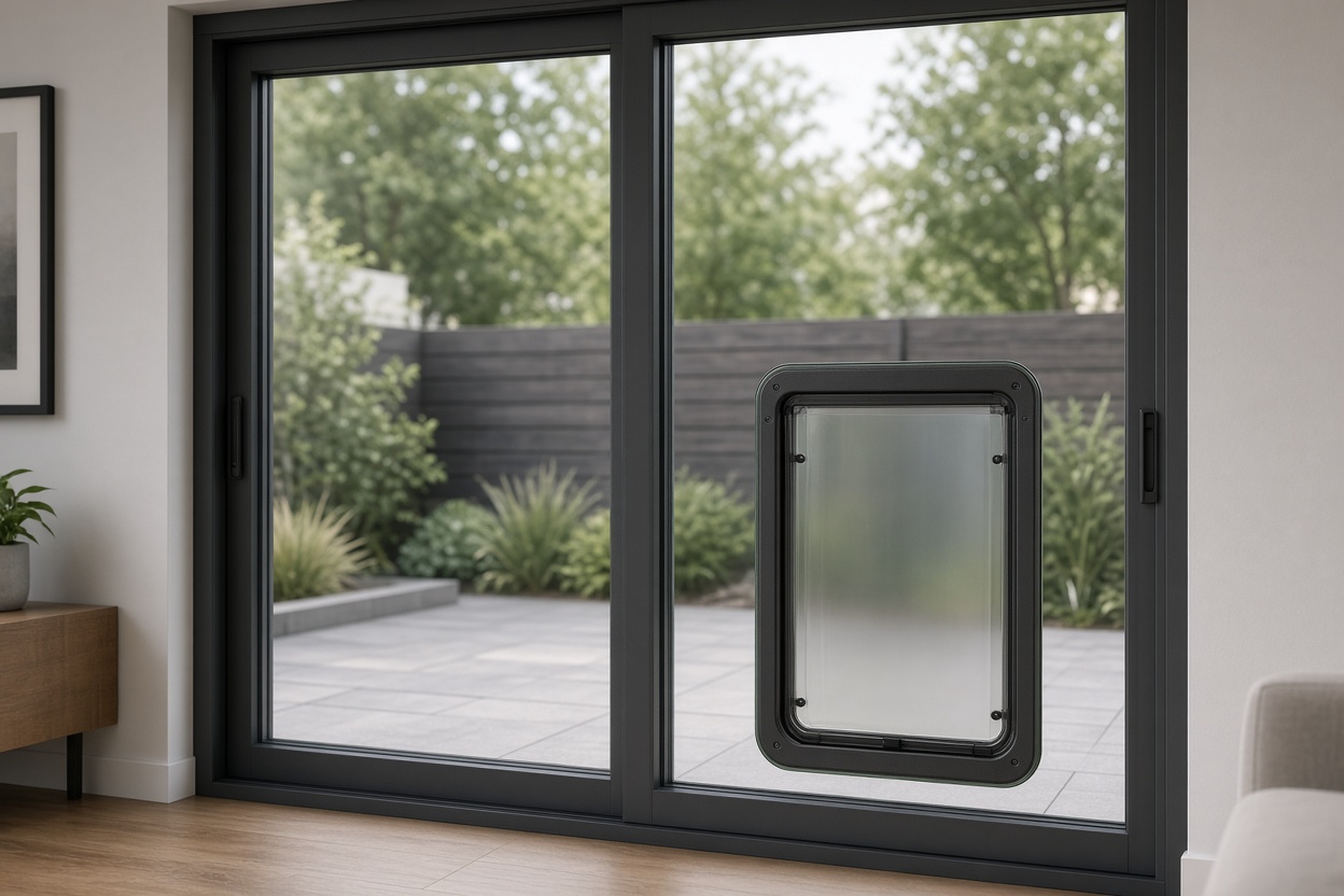 Glass insert pet door sliding glass door