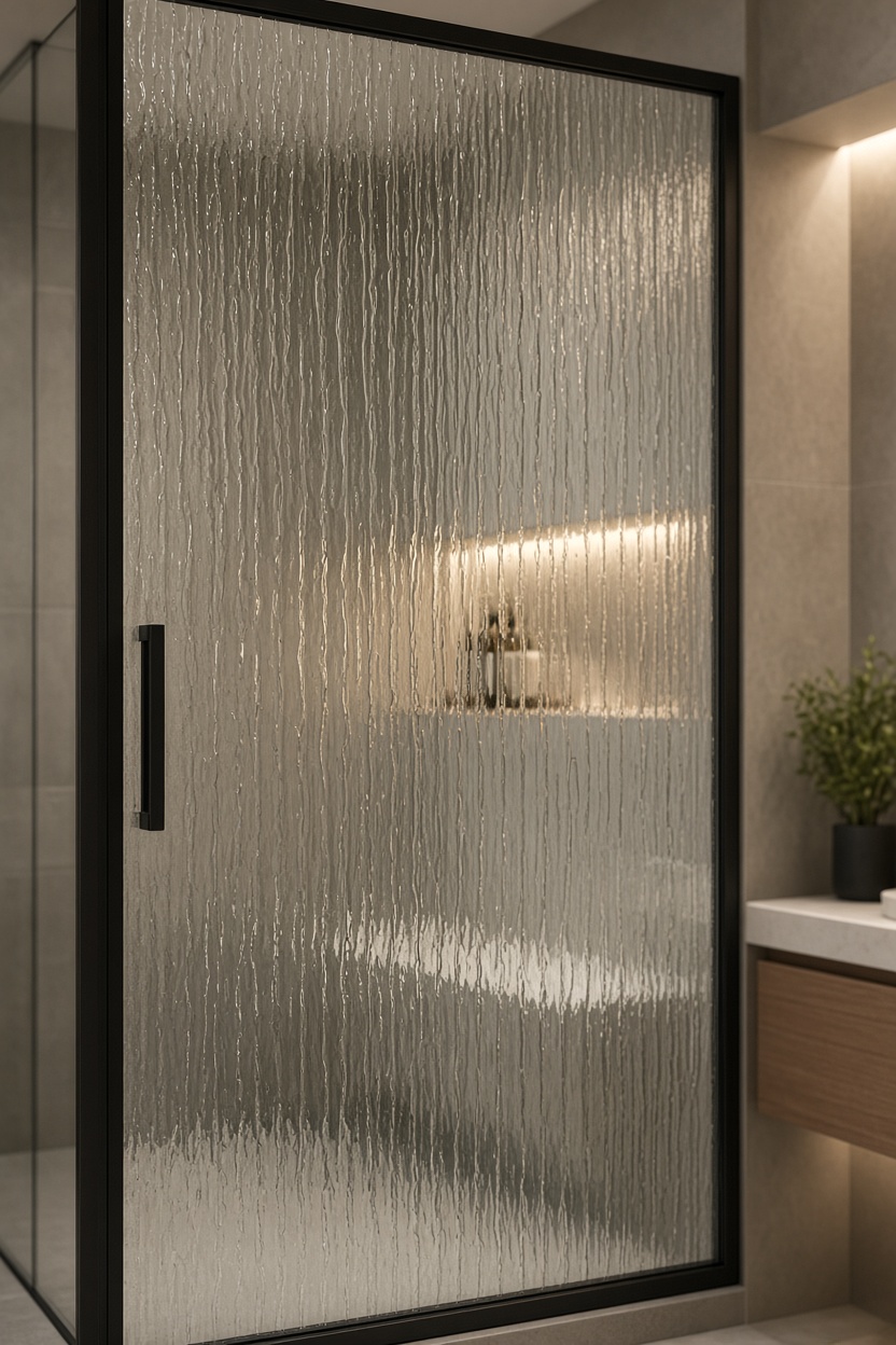 Rain glass shower door panel textured