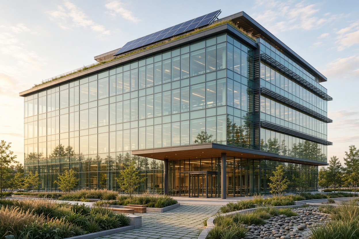 Energy efficient glass building